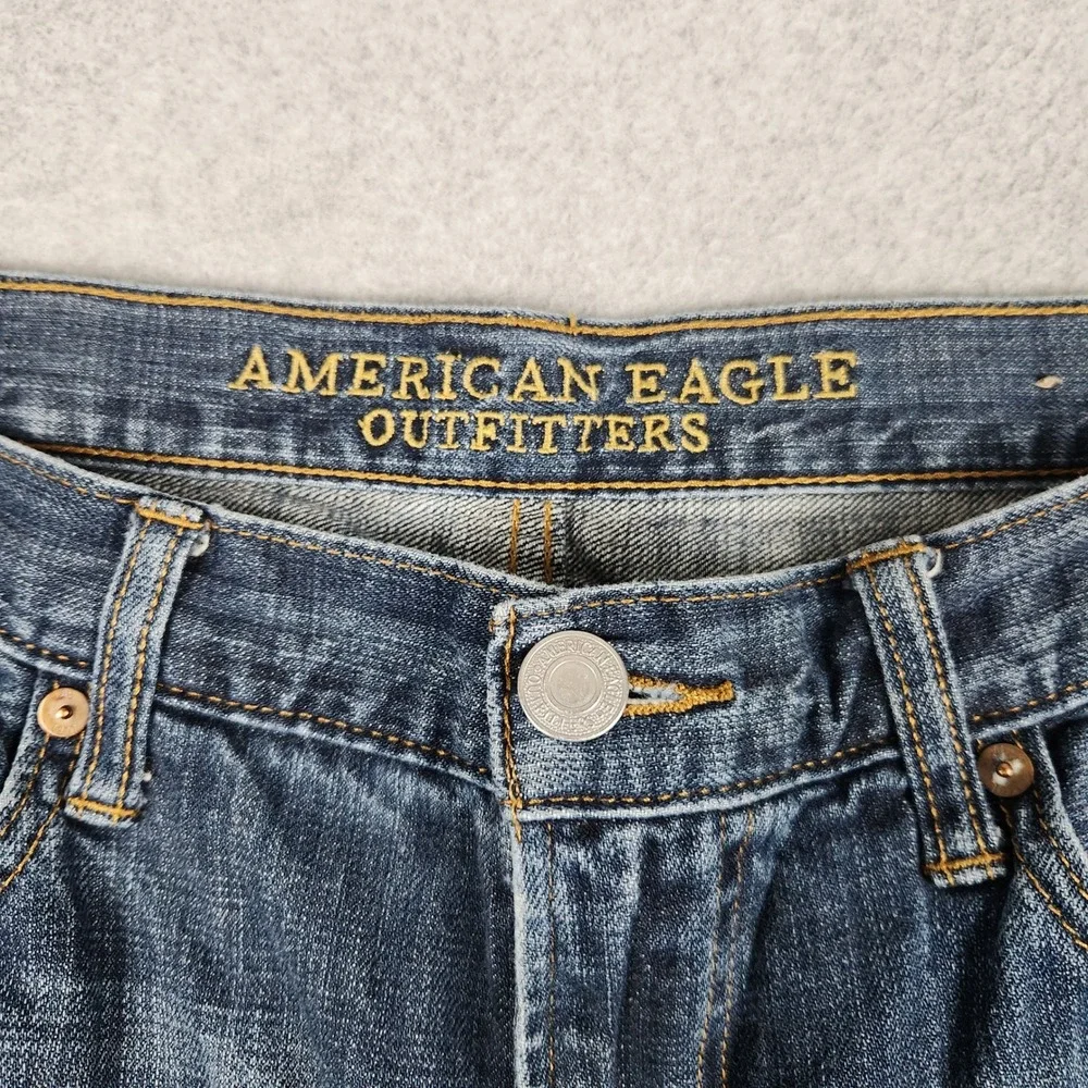 American Eagle Original Boot Jeans Mens 34x34 Blue Denim Medium Wash Distressed